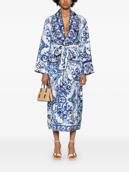 Majolica-Print Silk House Coat