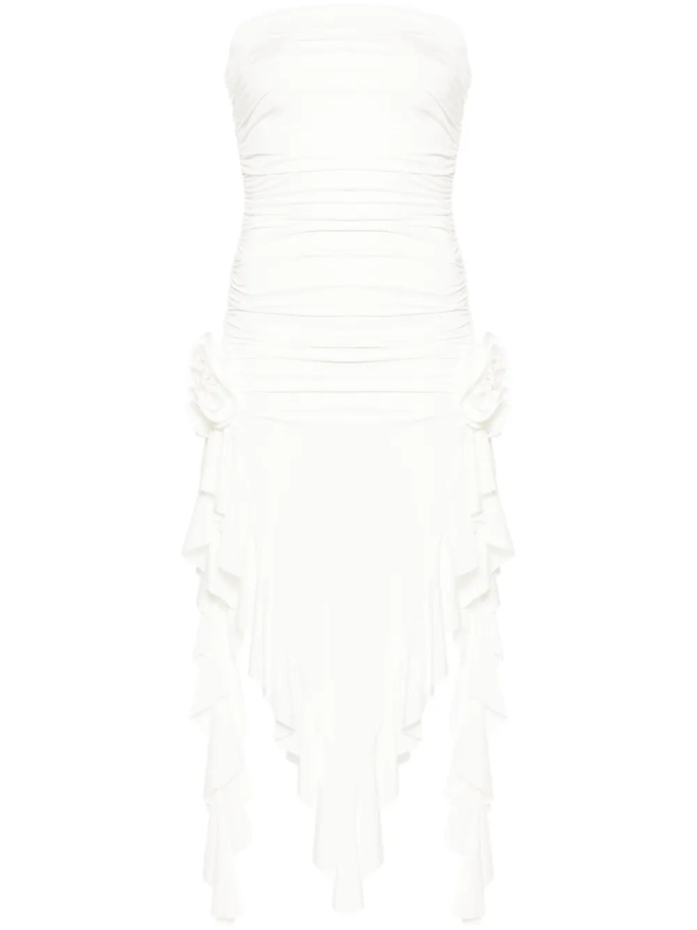 Strapless Floral-Appliqué Midi Dress