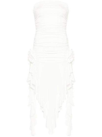 Strapless Floral-Appliqué Midi Dress