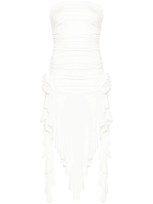 Strapless Floral-Appliqué Midi Dress