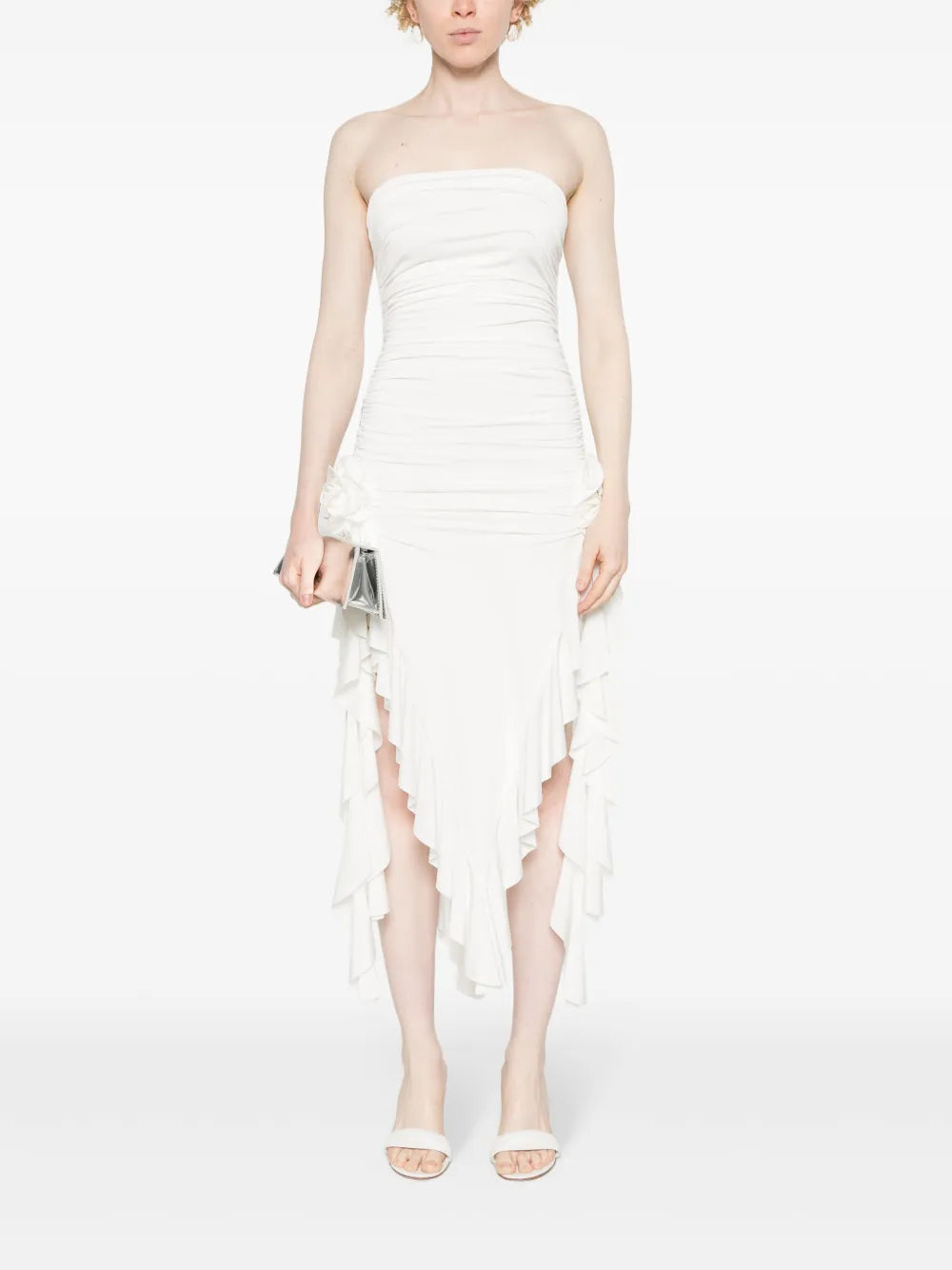 Strapless Floral-Appliqué Midi Dress