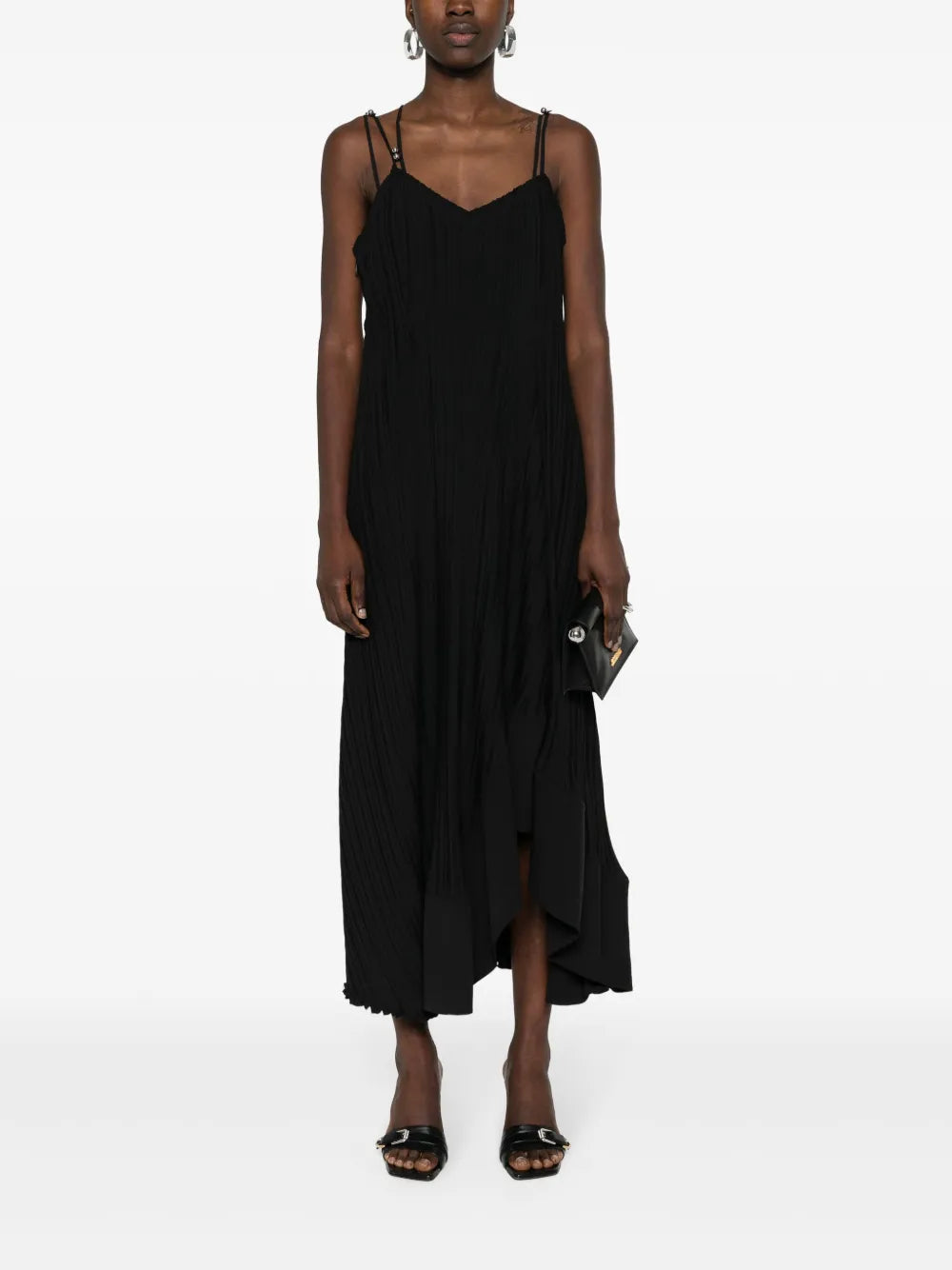 Asymmetric-Hem Pleated Dress