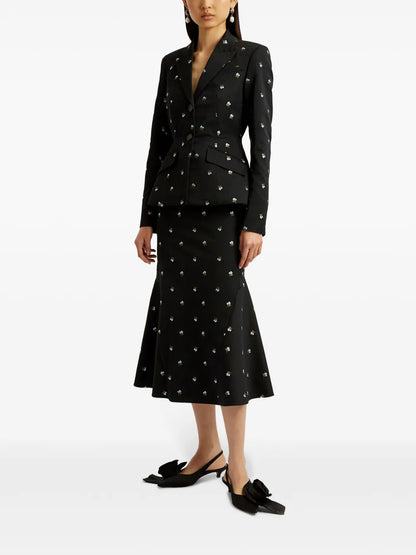 Floral-Jacquard Fit-Flare Pencil Skirt