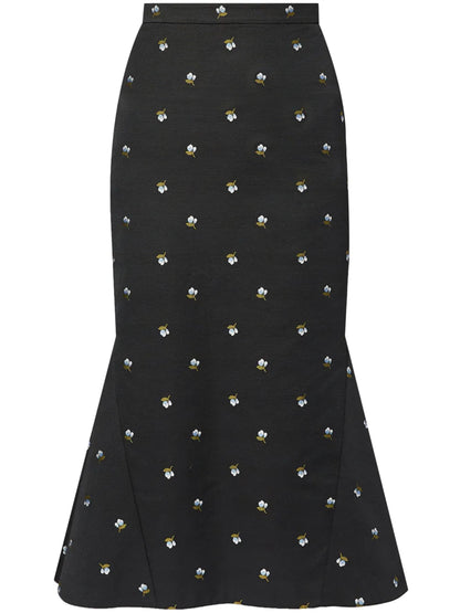 Floral-Jacquard Fit-Flare Pencil Skirt