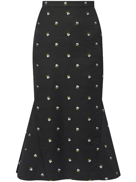 Floral-Jacquard Fit-Flare Pencil Skirt