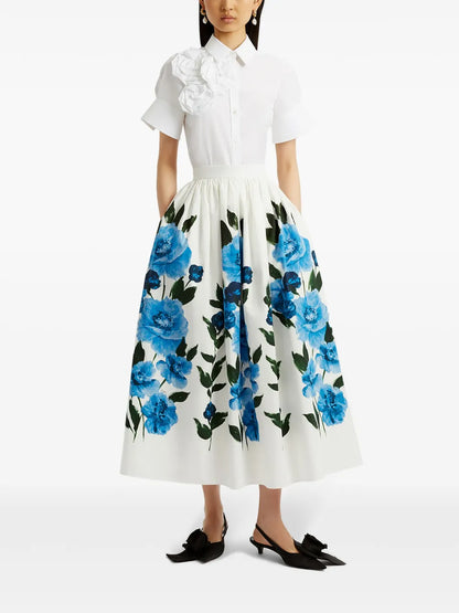 Painted Floral Midi Skirt