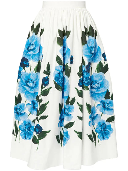 Painted Floral Midi Skirt