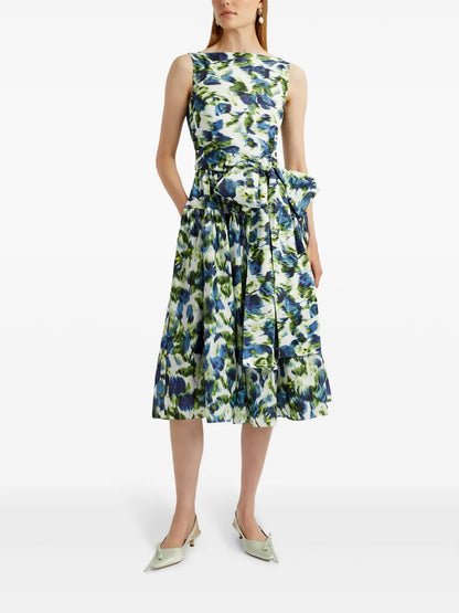 Floral-Print Bow-Detail Midi Dress