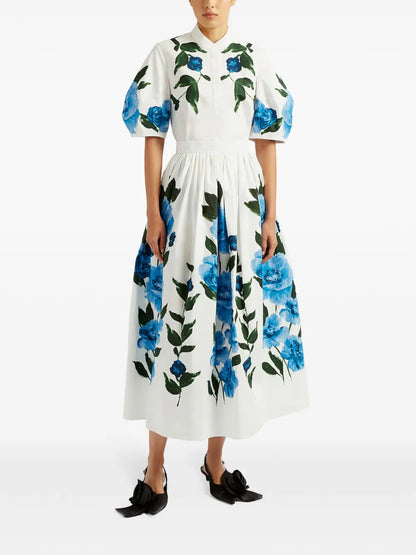 Floral-Print Puff-Sleeves Blouse