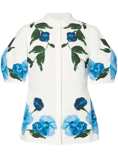 Floral-Print Puff-Sleeves Blouse