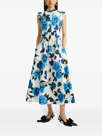 Floral-Print Cotton Midi Dress
