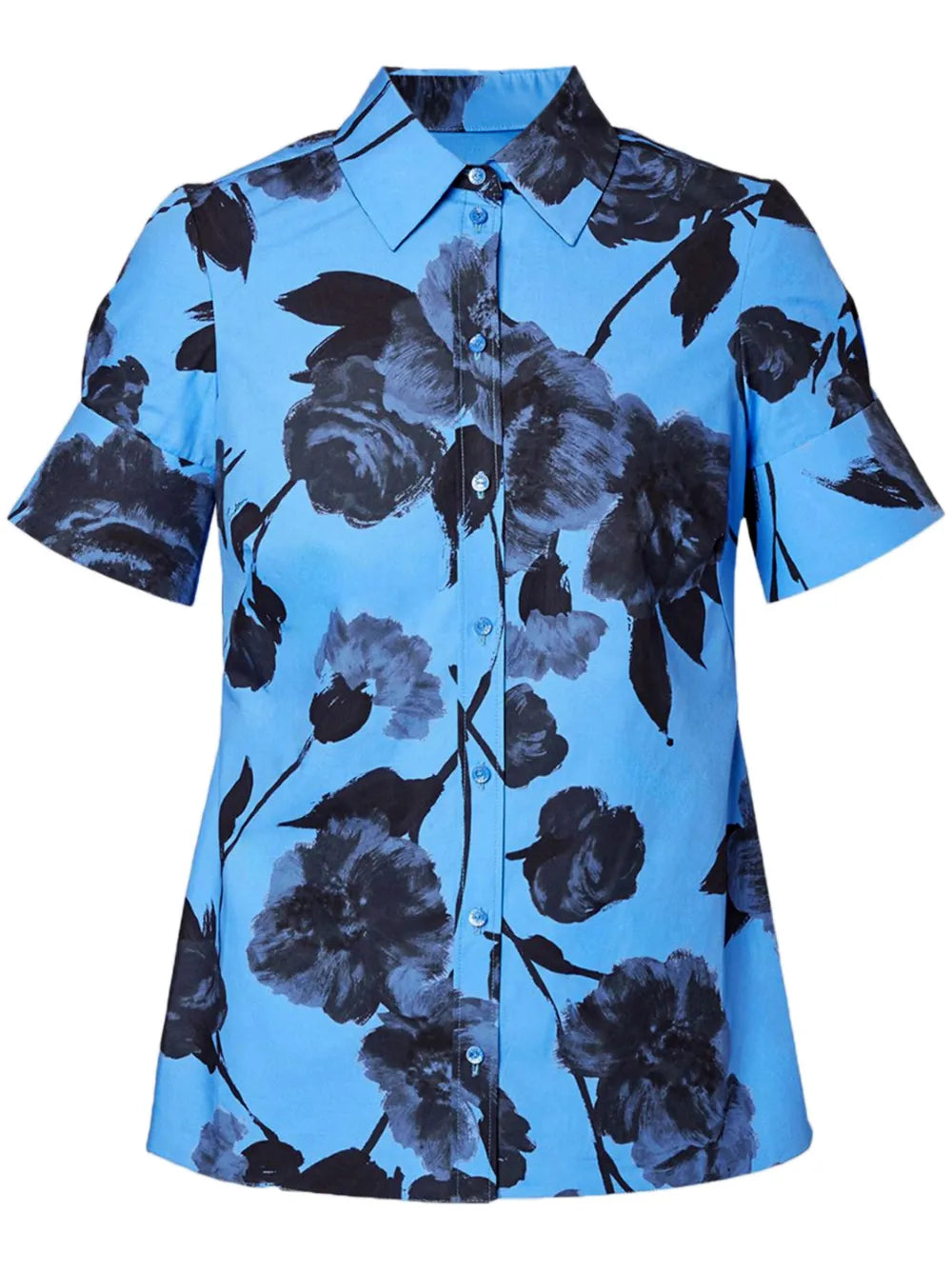 Floral-Print Flare-Sleeve Poplin Shirt