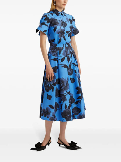 Floral-Print Flare-Sleeve Poplin Shirt