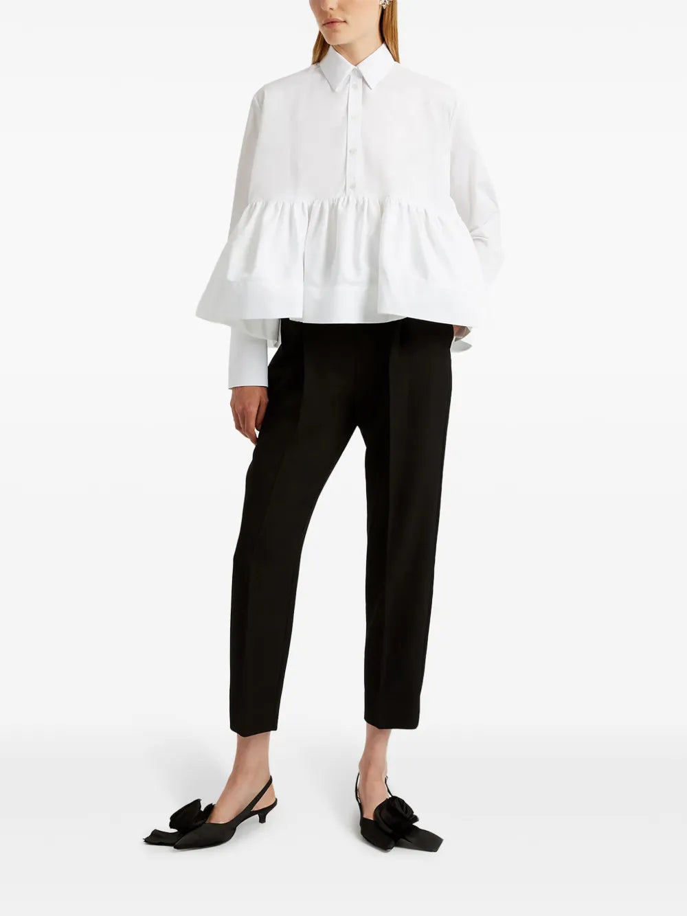 Ruffle-Panel Cotton-Poplin Blouse