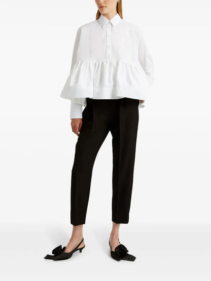 Ruffle-Panel Cotton-Poplin Blouse