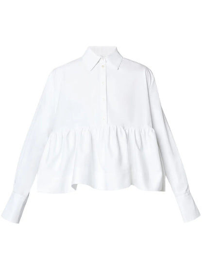 Ruffle-Panel Cotton-Poplin Blouse