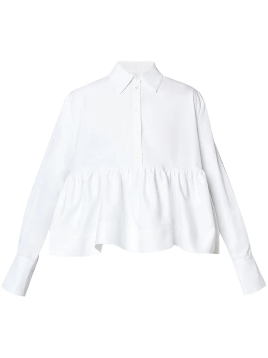 Ruffle-Panel Cotton-Poplin Blouse