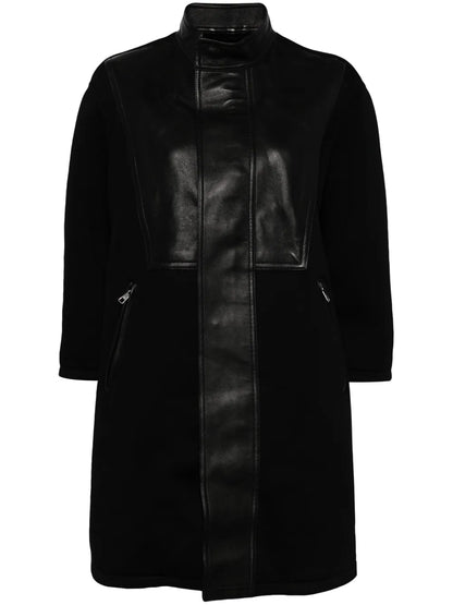 Faux Leather-Trimmed Coat