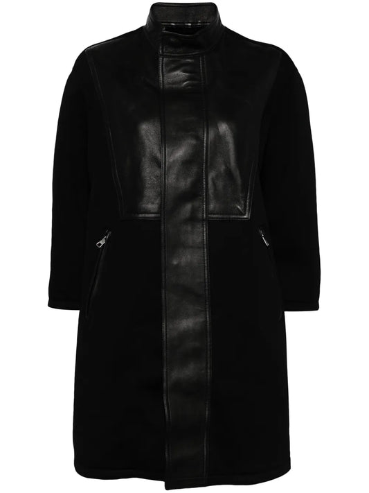 Faux Leather-Trimmed Coat