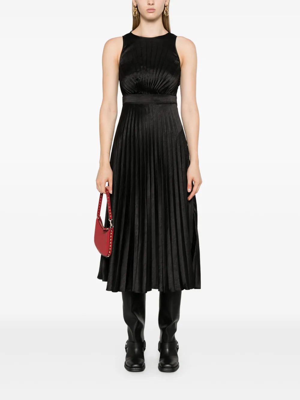 Plissé-Effect Satin Dress