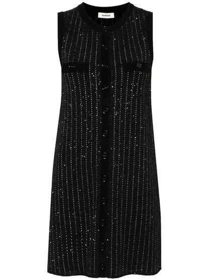 Sequin-Embellished Knitted Mini Dress