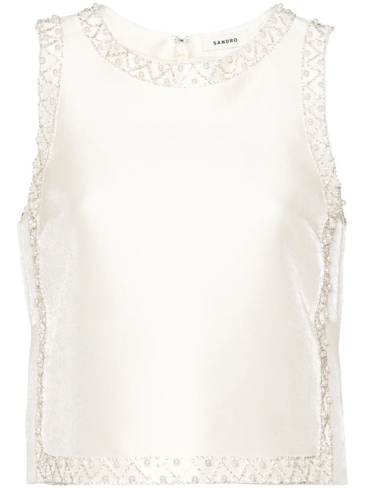 Rhinestoned Satin Crop Top