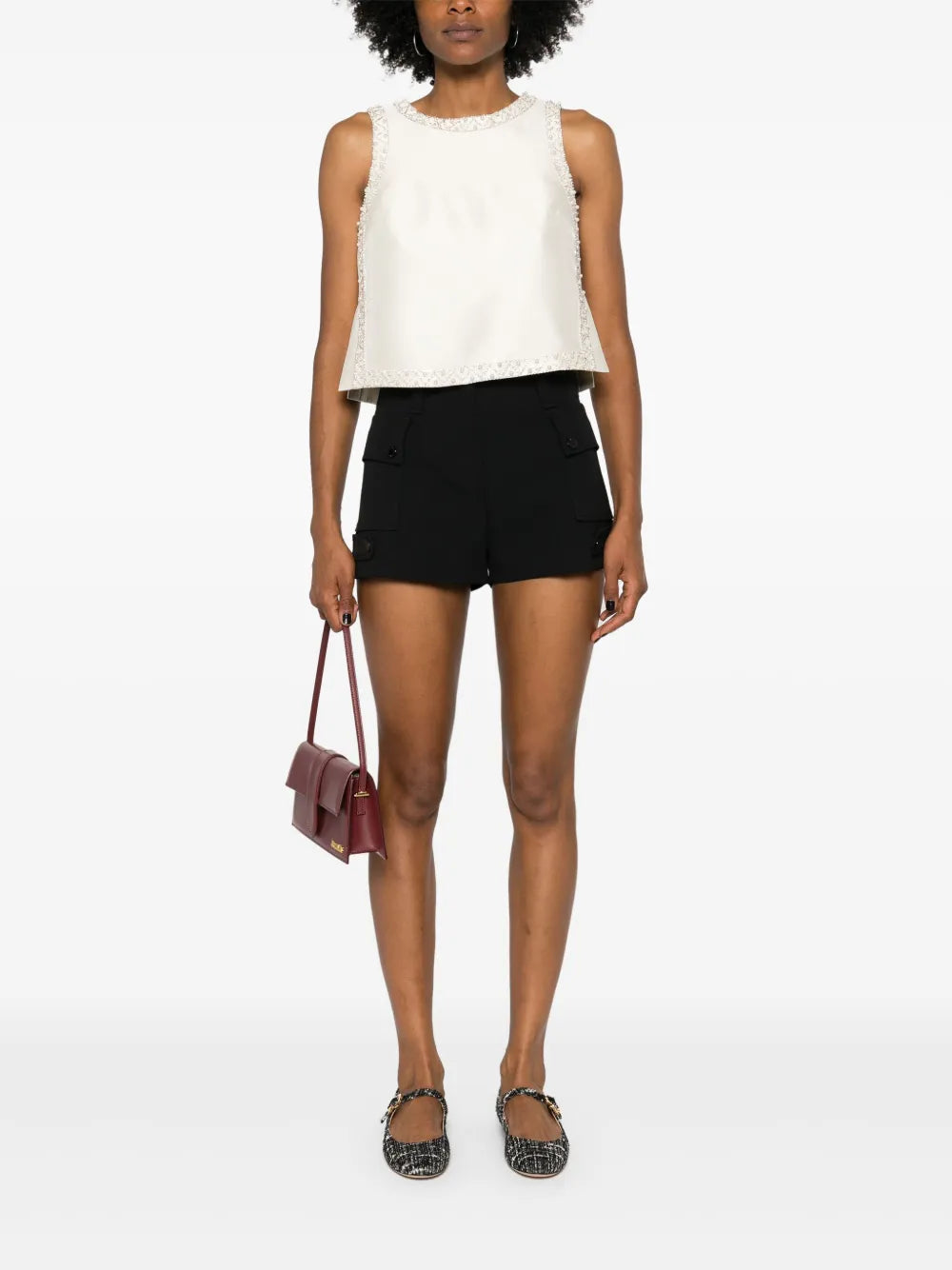 Rhinestoned Satin Crop Top