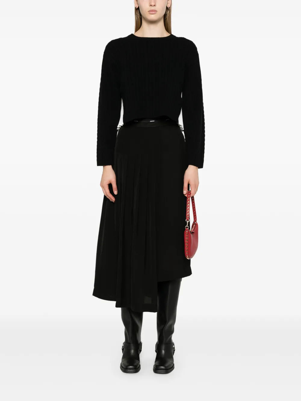 Pleat-Detail Cable-Knit Jumper