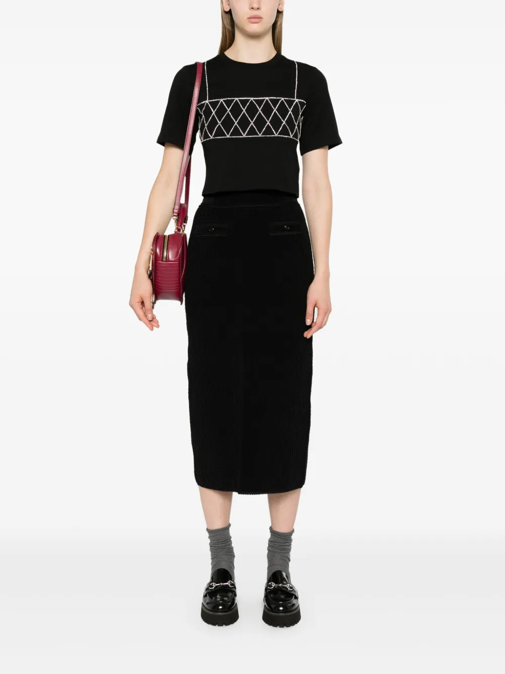 Pencil Waffle-Effect Midi Skirt