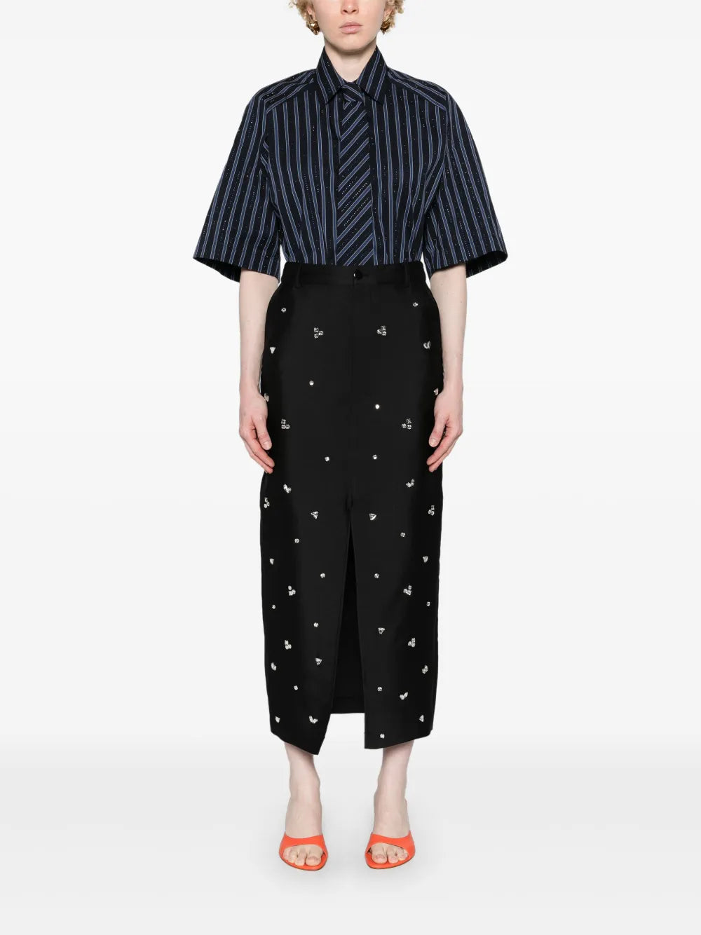 Rhinestoned Midi Pencil Skirt