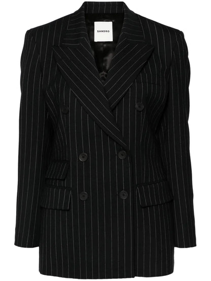 Pinstriped Double-Breasted Blazer