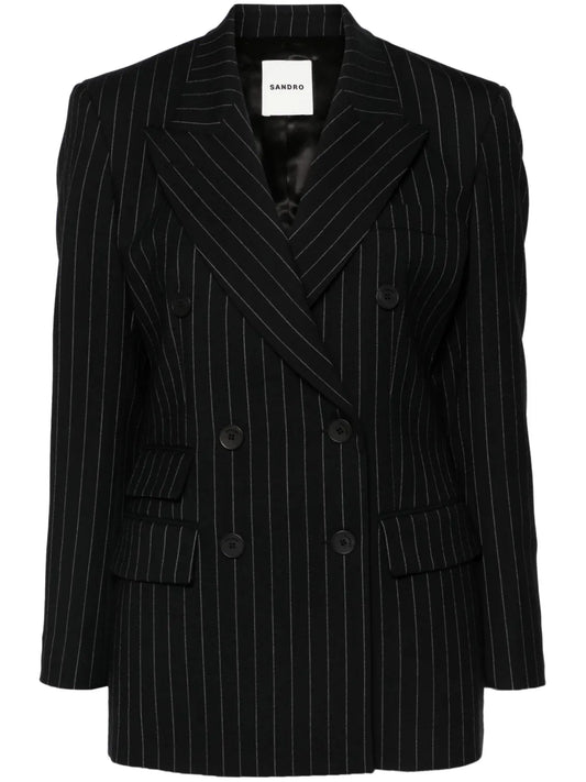 Pinstriped Double-Breasted Blazer