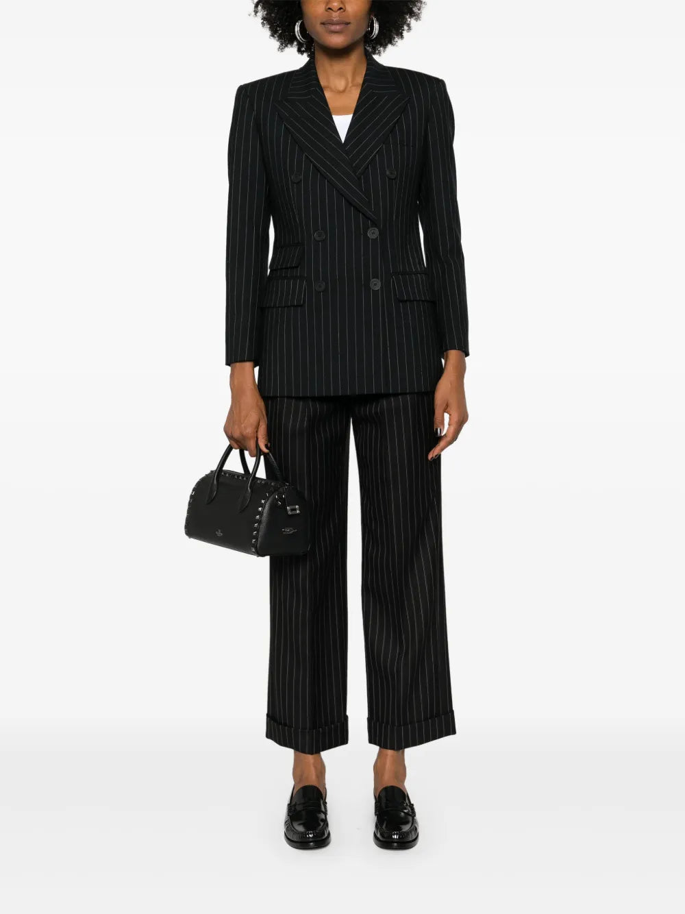 Pinstriped Double-Breasted Blazer
