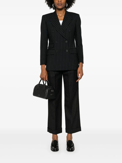 Pinstriped Double-Breasted Blazer