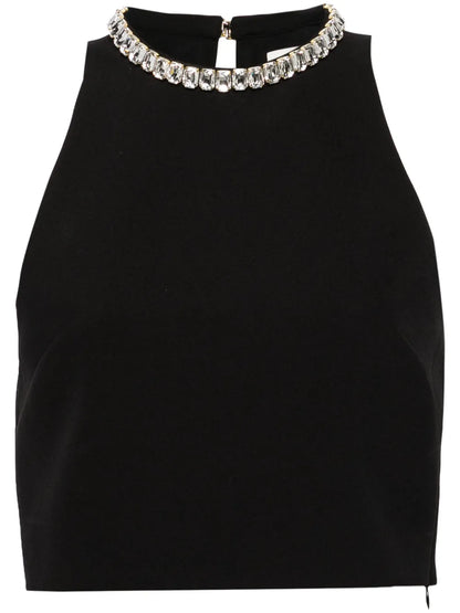Crystal-Embellished Sleeveless Crop Top