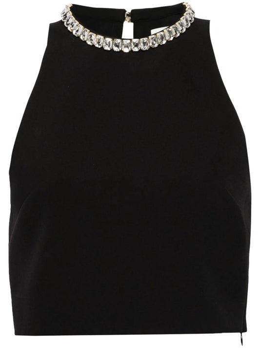 Crystal-Embellished Sleeveless Crop Top