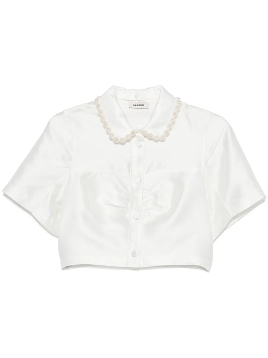 Beaded Satin-Effect Shirt