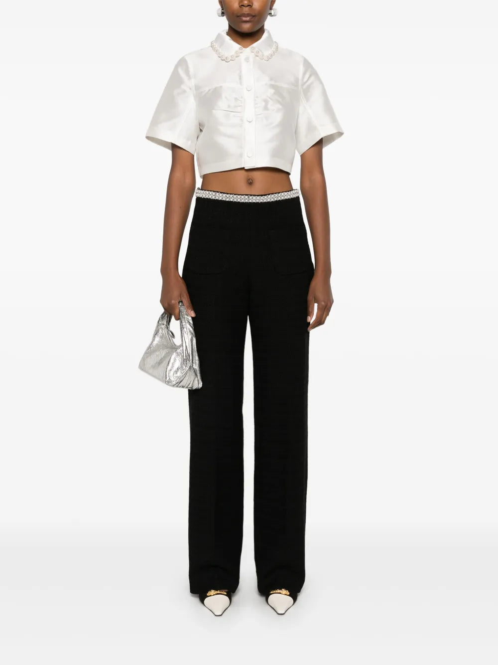 Beaded Satin-Effect Shirt