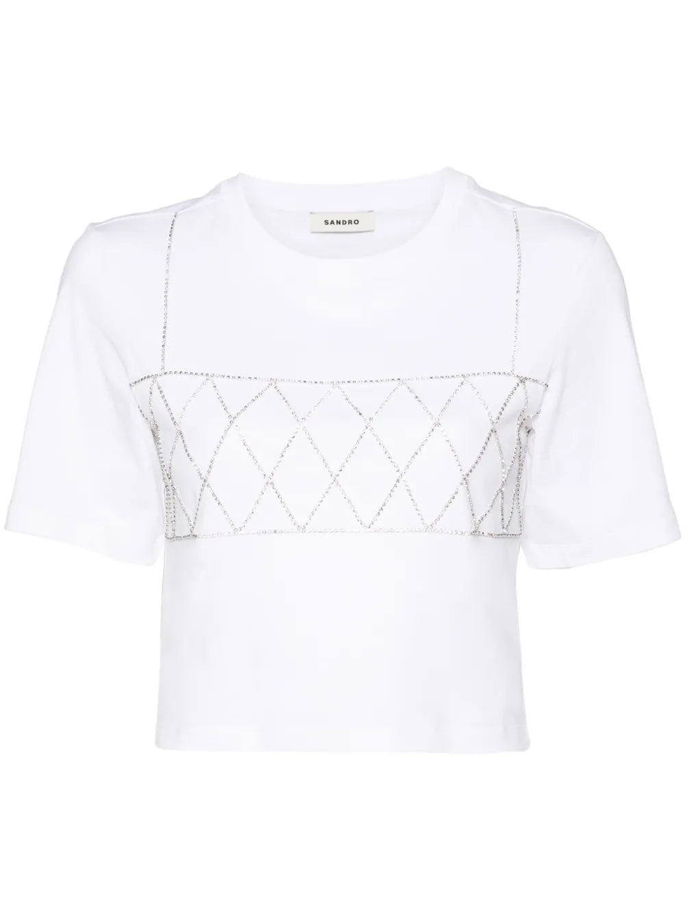Rhinestone-Embellished Cropped T-Shirt