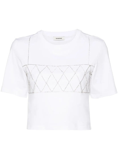 Rhinestone-Embellished Cropped T-Shirt