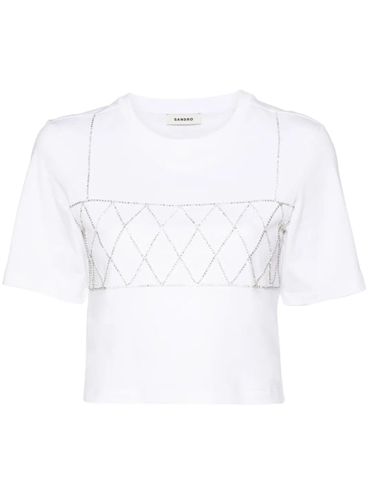 Rhinestone-Embellished Cropped T-Shirt