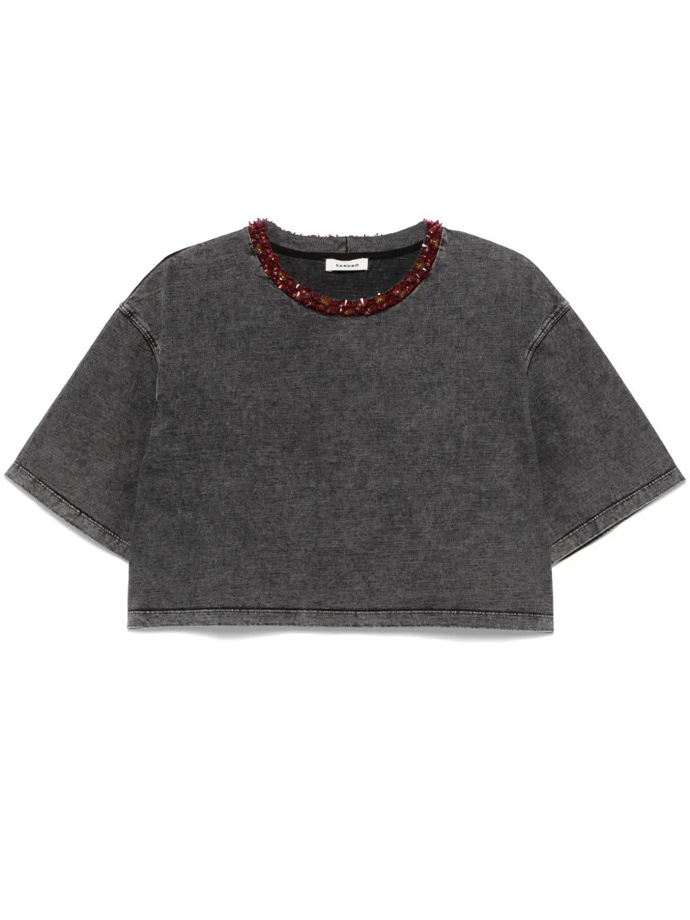Bead-Embellished Cropped T-Shirt