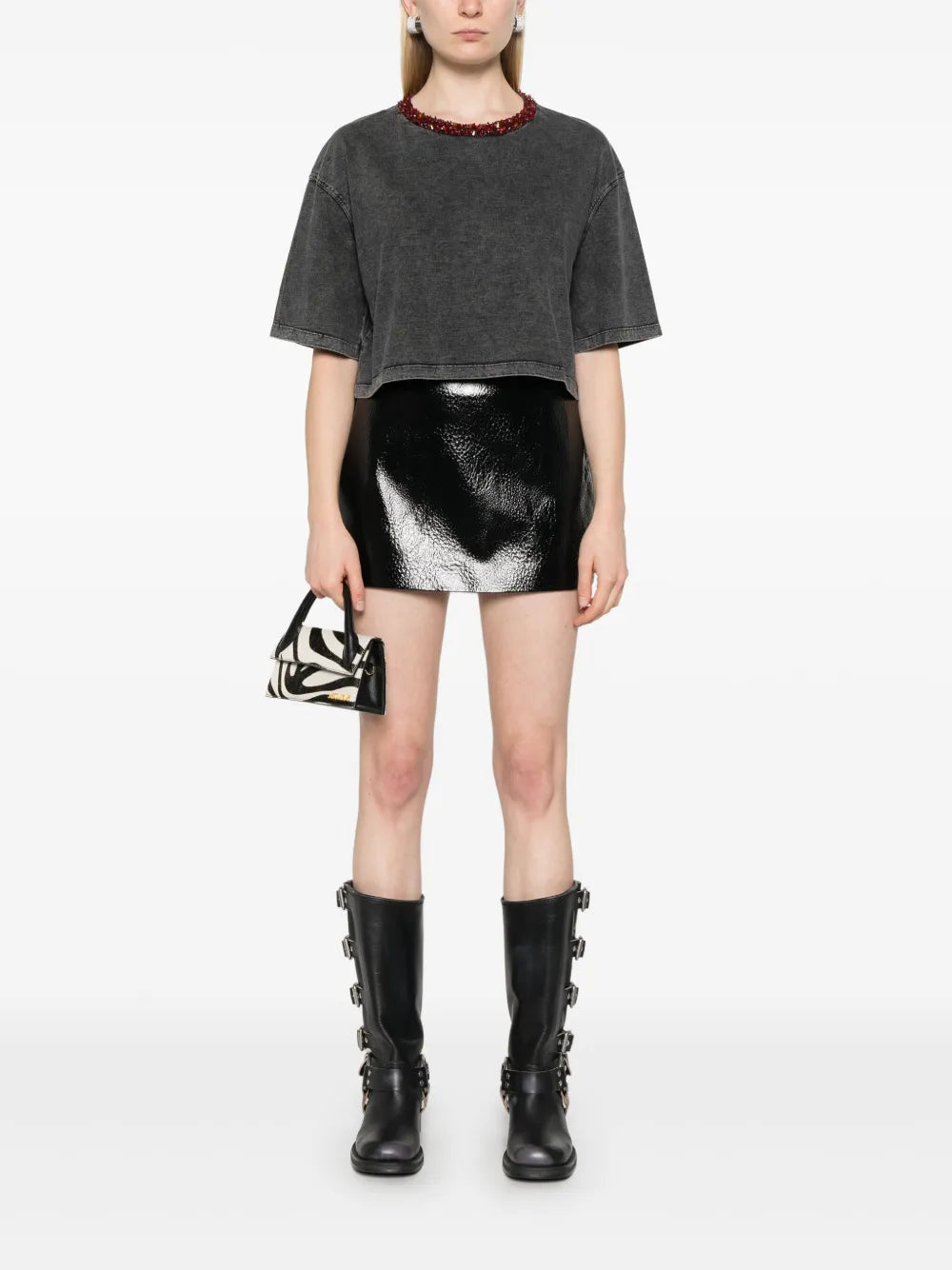 Bead-Embellished Cropped T-Shirt
