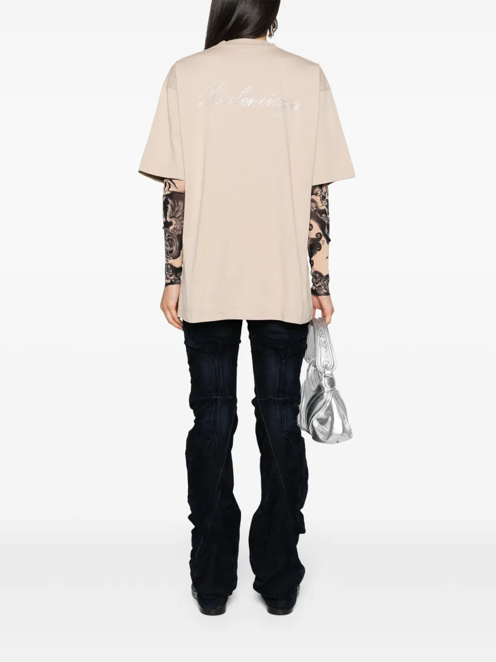 Rhinestoned Cotton T-Shirt