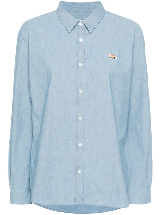 Baby Fox-Motif Chambray Shirt