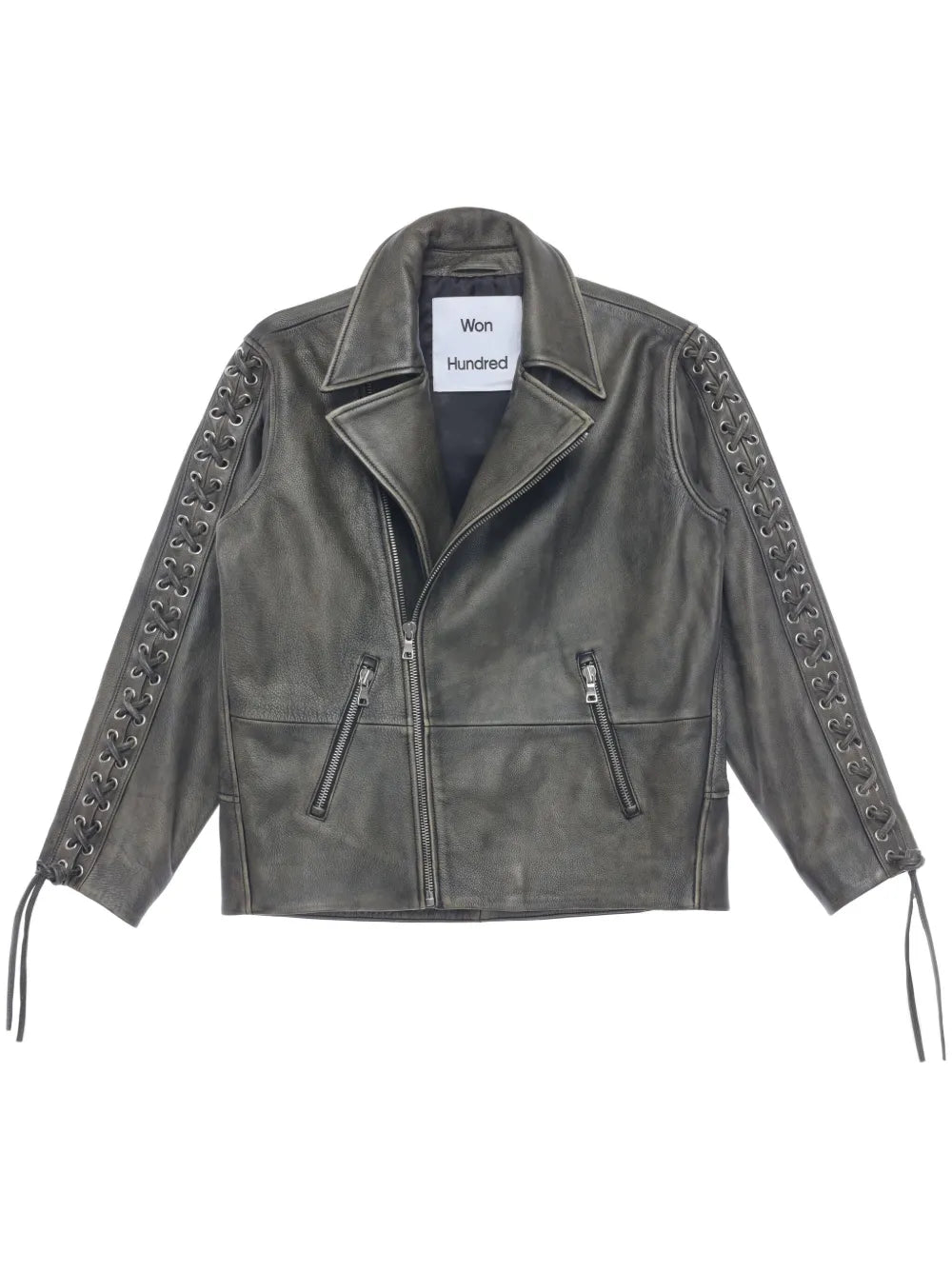 Lace-Up Leather Biker Jacket