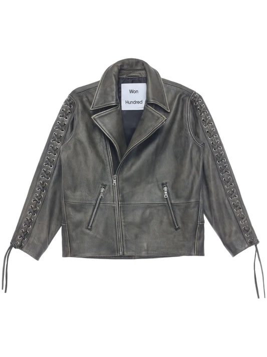 Lace-Up Leather Biker Jacket
