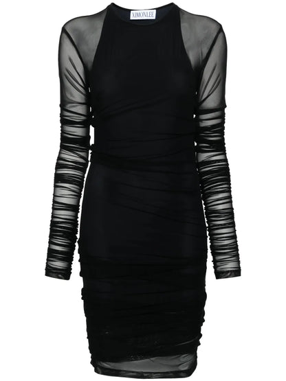 Creased Mesh Draped-Detailing Dress