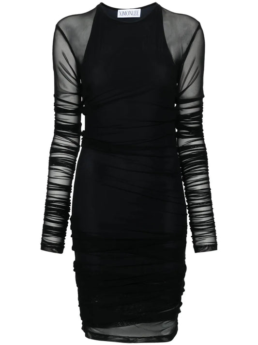 Creased Mesh Draped-Detailing Dress