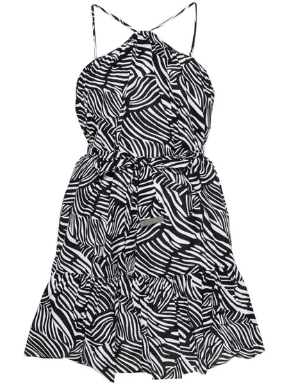 Zebra-Print Belted Mini Dress
